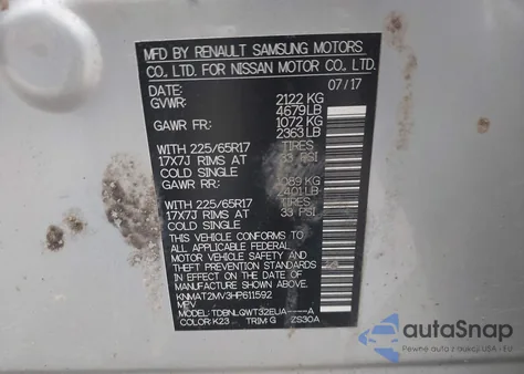 2017 Nissan Rogue Sv from USA, damaged, VIN KNMAT2MV3HP611592